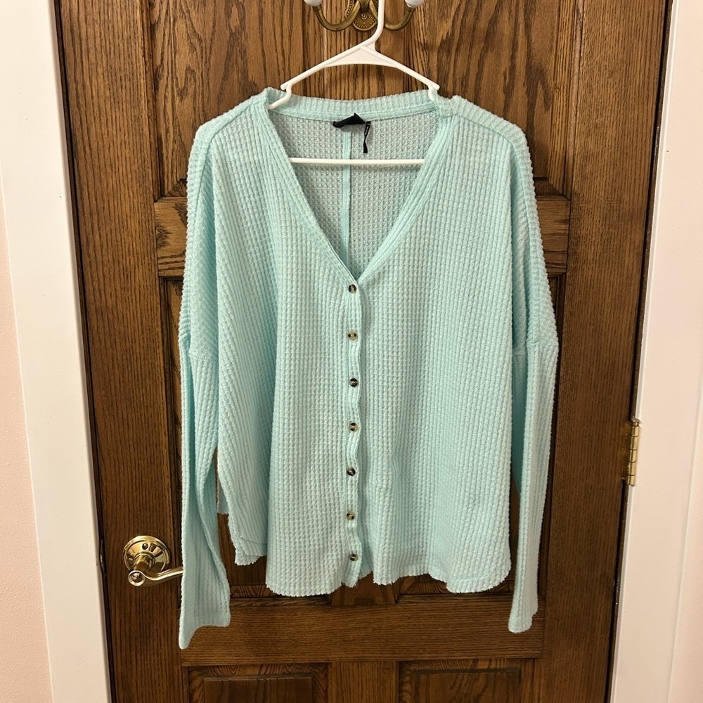 Urban Outfitters Out From Under Jojo Oversized Blue Thermal Button Up Top Medium